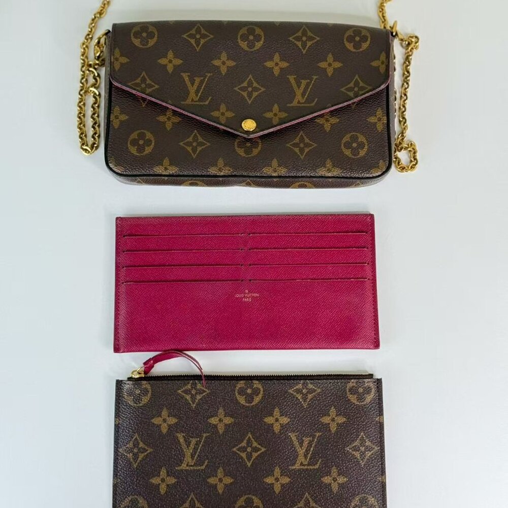 Louis Vuitton Monogram Canvas Felicie Shoulder Bag Crossbody with Gold Chains - Picture 2 of 9